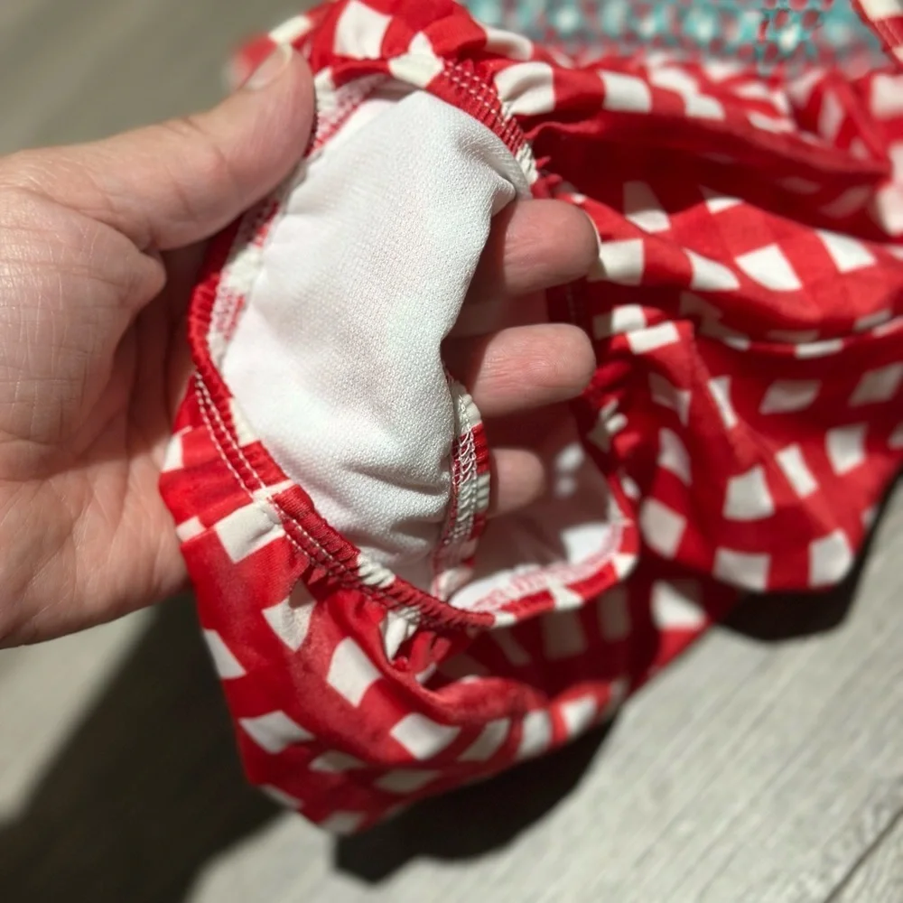 Kids Girl 2T Month Red Gingham One-Piece Swimsuit with Smocked Detail